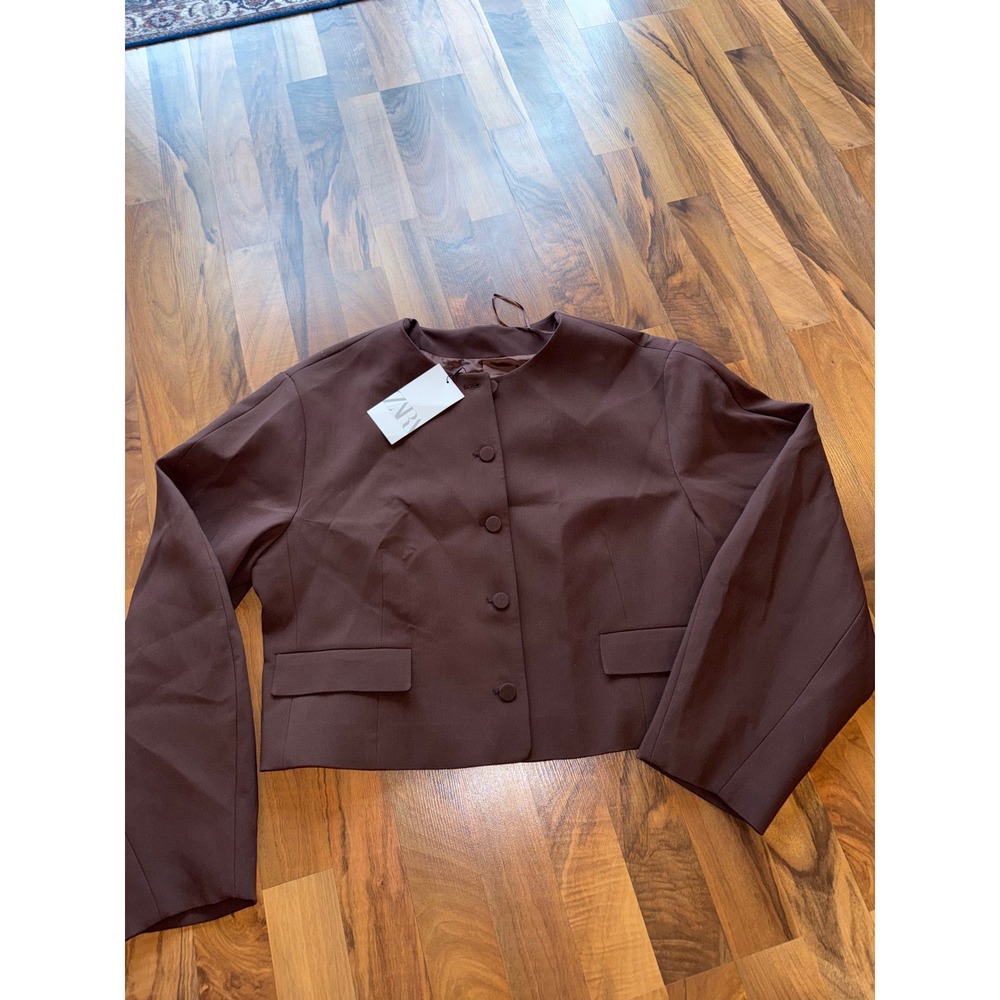 Zara Brown Cropped Button Blazer